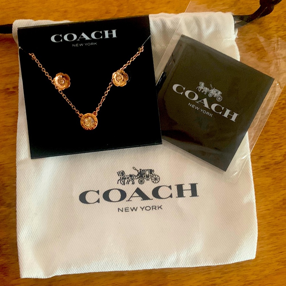 COACH Open Circle Tea Rose Earring & Necklace Set
